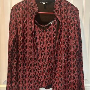 Onyx Black and Red Geometric Women's Sequin Cardigan and Tank